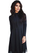 Sexy Lace Hemline Detail Black Long Sleeve Skater Dress